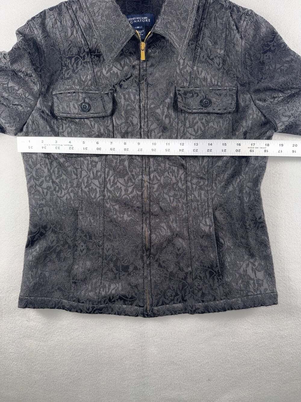 Jones New York Signature Jacket Size M Black Floral Embossed Full Zip - Picture 5 of 9